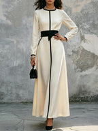 Women's Elegant Contrast Trim Art Casual Stylish Long Sleeve Maxi Dress