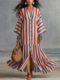 Bohemian Color-block Striped Cotton Dress