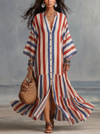 Bohemian Color-block Striped Cotton Dress