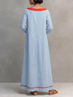 Elegant Striped Boat-neck Vacation Dress