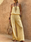 Women's Strapless Lace-Trim Wide-Leg Jumpsuit