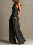 ✨⏰Women's Cross-neck Halter Design Cotton-linen Jumpsuit
