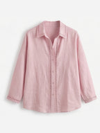 Casual Long-sleeve Linen-cotton Shirt With Spliced cutout Webbing