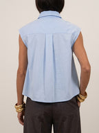 Casual Sleeveless Cotton Shirt With Decorative Rhinestone Buttons
