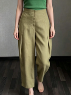 Minimalist Elegant Pleated Cotton-linen Cropped Trousers