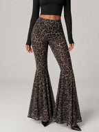 Stylish And Sexy Stretchy Leopard-print Flared Pants
