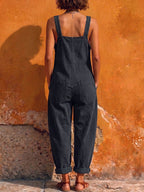 Women's U-neck Sleeveless Casual Loose Wide-leg Denim Jumpsuit