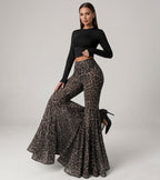 Stylish And Sexy Stretchy Leopard-print Flared Pants