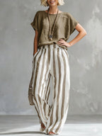 ✨⏰LAST DAY SAVE 49% ⏰Cozy Loose-fit Striped Cotton-linen Two-piece Set