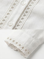 Casual Long-sleeve Linen-cotton Shirt With Spliced cutout Webbing
