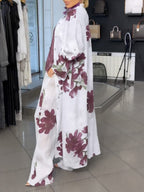 Casual Linen-cotton Floral Print Jacket And Sleeveless Dress Two-piece Set
