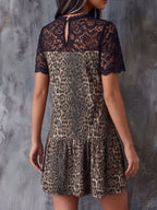 Vintage Art Comfortable Fabrics Hollowed Out Lace Patchwork LeopardDress