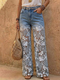Women's Lace Cutout Patchwork Jeans