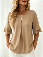 Loose-fit, Slimming Short-sleeved Shirt With Double-layer Ruffles