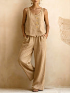 Women's Solid Color Art Casual Vest Top And Pants Two-piece Set