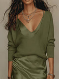 Elegant & Cozy V-neck Ice Silk Knit Top