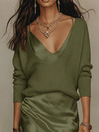 Elegant & Cozy V-neck Ice Silk Knit Top