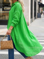 Women’s Oversized High Low Hem Cotton Linen Long Shirt Tunic