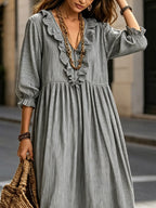 Women's Striped Art Print Casual Stylish Ruffled Vacation Maxi Dress