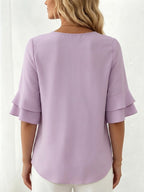 Loose-fit, Slimming Short-sleeved Shirt With Double-layer Ruffles