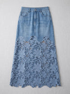 Stylish And Casual Patchwork Lace Denim Skirt
