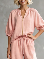 Stylish Cozy Shirt And Wide-leg Pants Linen Cotton Two-piece Set