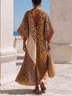 Loose And Comfortable Maxi Dress In Chiffon With Animal Print Paneling