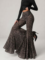 Stylish And Sexy Stretchy Leopard-print Flared Pants