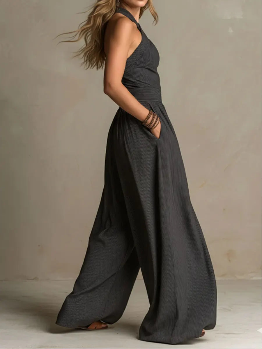 ✨⏰Women's Cross-neck Halter Design Cotton-linen Jumpsuit