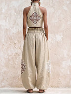 💝💝Vintage Khaki Linen Halter & Voluminous Trousers