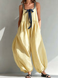 Women's Yellow Contrast Tie Harem Jumpsuit