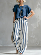 ✨⏰LAST DAY SAVE 49% ⏰Cozy Loose-fit Striped Cotton-linen Two-piece Set