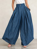 Dramatic Tancel Denim High-waisted Pleated Palazzo Pants