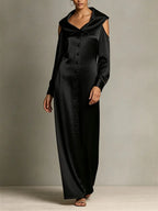 Refined Satin Portrait-Collar Maxi Dress