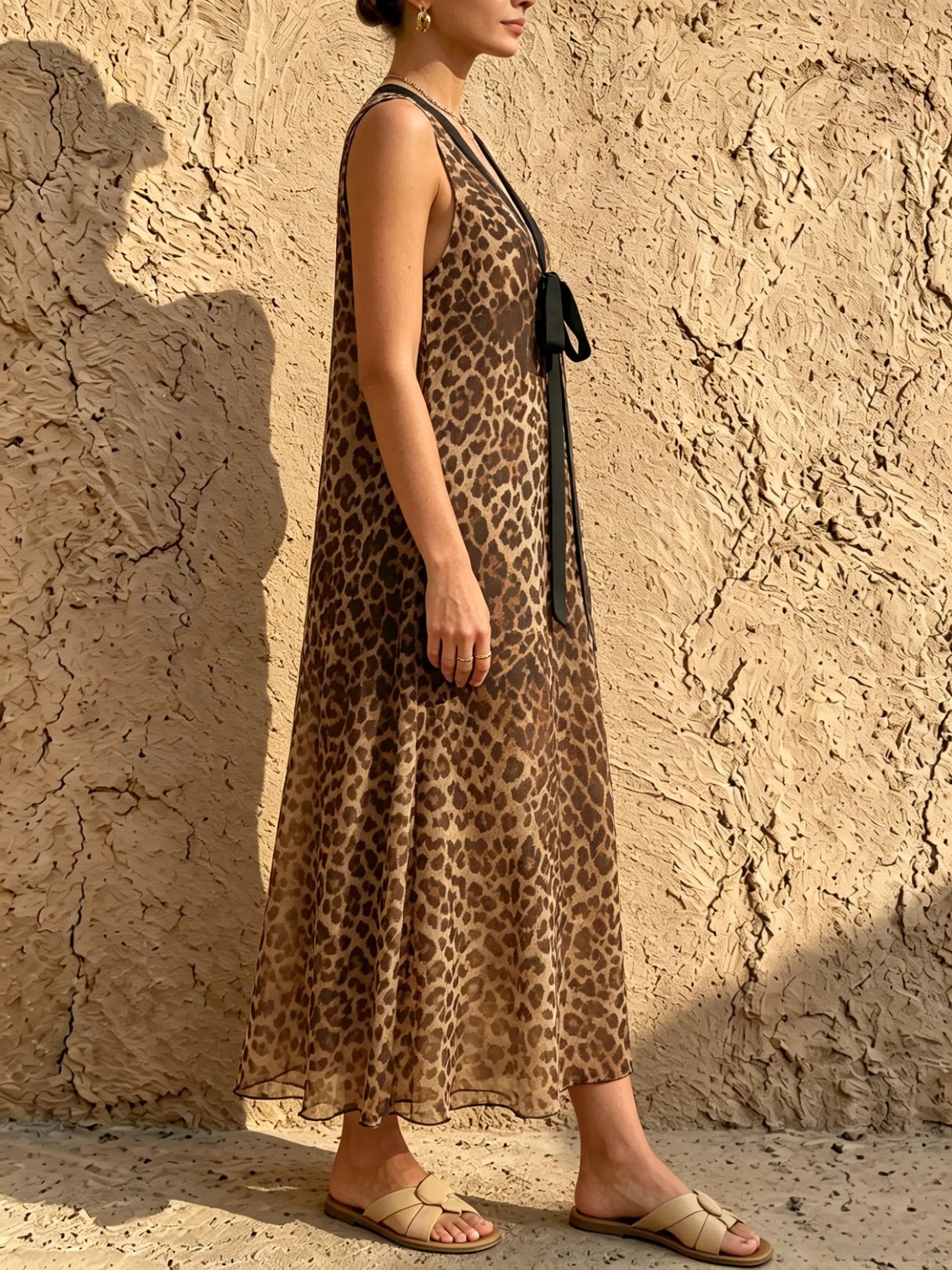 Women's Leopard Sheer Tie-Front Dress