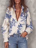 Boho Vintage Floral Print Cotton-linen Shirt