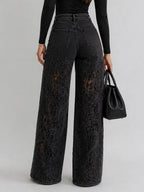 Lace Cut-out Wide-leg Denim Jeans