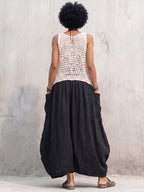 Artistic Knit-Spliced Balloon Maxi Dress
