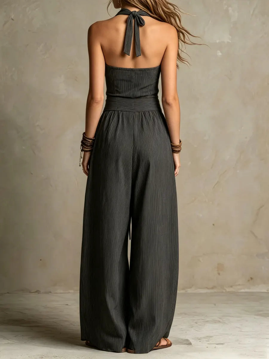 ✨⏰Women's Cross-neck Halter Design Cotton-linen Jumpsuit