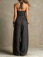 ✨⏰Women's Cross-neck Halter Design Cotton-linen Jumpsuit