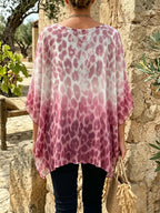 Women's Pink Leopard Ombre Batwing Top