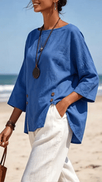 Breathable Blue Comfortable Cotton-linen Top