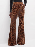 Bold Leopard Print Asymmetrical Fringe Flared Pants