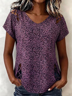 Relaxed Casual Leopard-print Cut-out Cotton Top