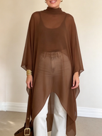 Elegant Mock-neck Asymmetrical Chiffon Cape Top