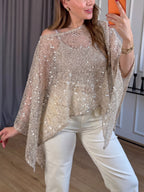 💝💝Women's Off-shoulder Irregular Hem Sequined Mesh Party Top