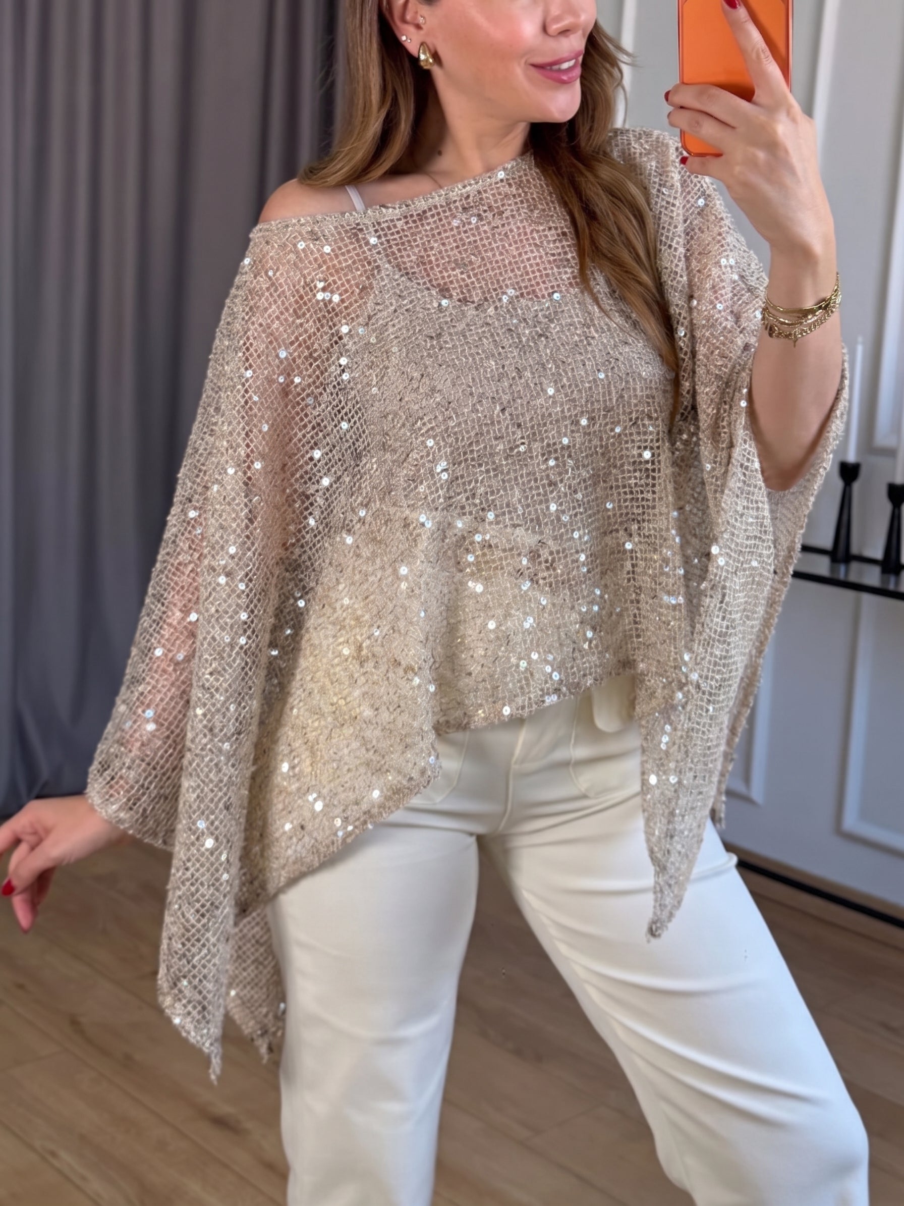 💝💝Women's Off-shoulder Irregular Hem Sequined Mesh Party Top