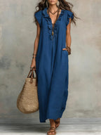 🌷Flowy Ruffle V-Neck Maxi Dress – Elegant, Slimming & Effortlessly Chic