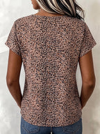 Relaxed Casual Leopard-print Cut-out Cotton Top