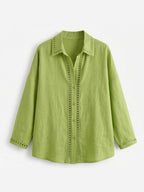 Casual Long-sleeve Linen-cotton Shirt With Spliced cutout Webbing